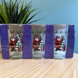 Set Of 3 Christmas Santa Drinking Glasses Holiday Pattern